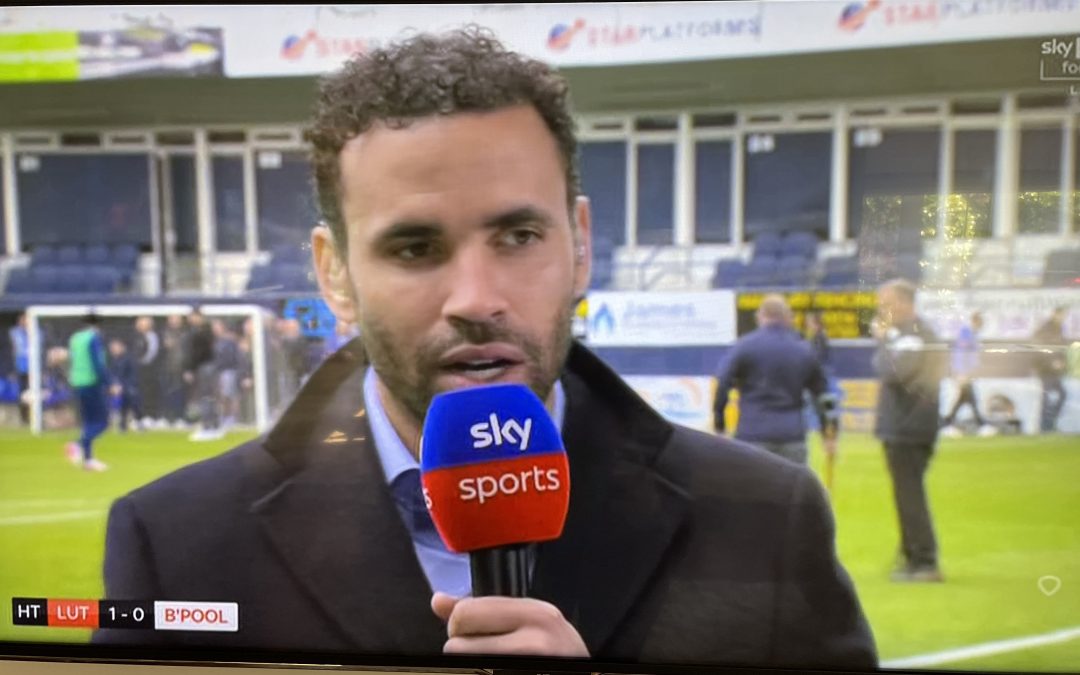 Hal Robson-Kanu co-presents for Sky Sports at Kennilworth Road